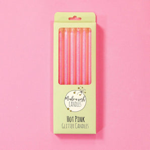 Crumbs & Doilies Hot Pink Glitter Candles in pack of six, perfect for adding sparkle to cakes and cupcakes.